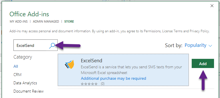 Search For ExcelSend Search for ExcelSend in Microsoft Office Add-Ins