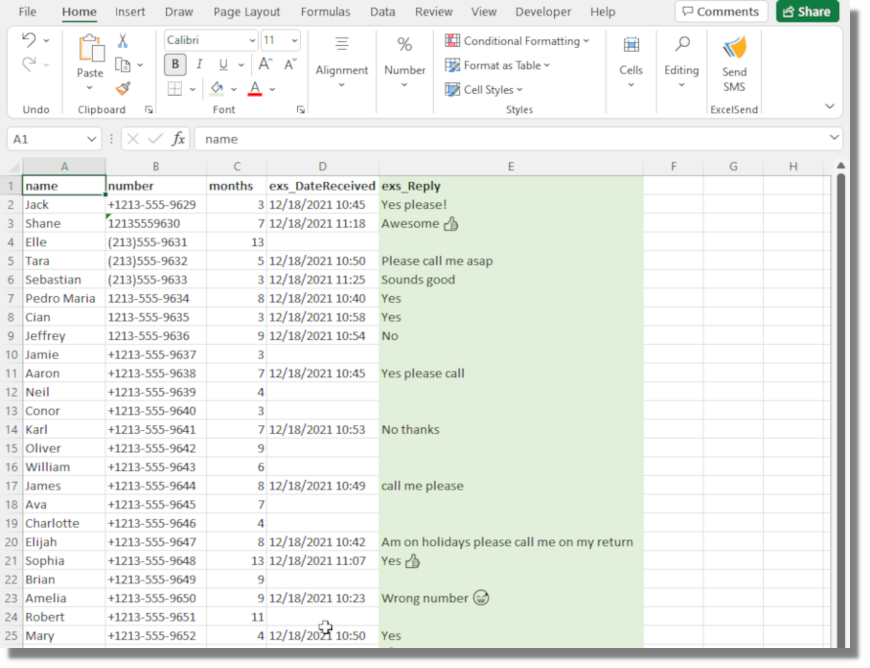 Replies received to your spreadsheet