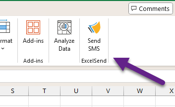 The Send SMS button in Excel