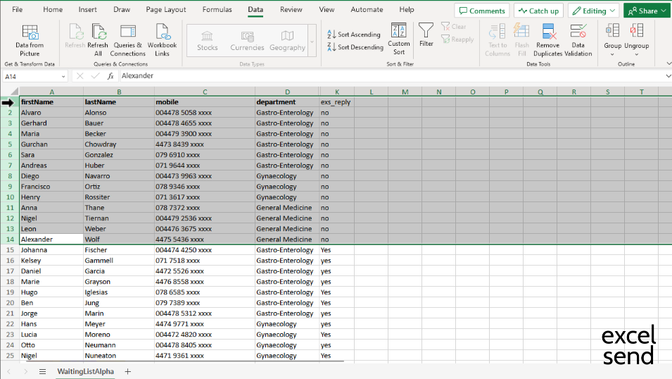 The waiting list sorted by reply